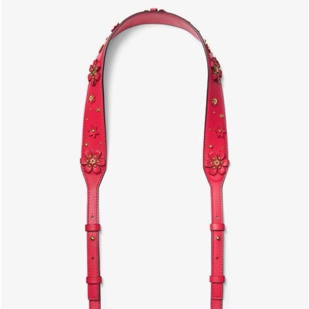 Michael Kors Floral Embellished Leather Shoulder Strap Deep Pink/Gold - Picture 2 of 6